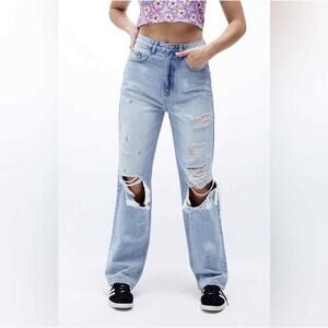 PacSun Light Blue Distressed 90s Boyfriend‎ Jeans Ripped Size 25